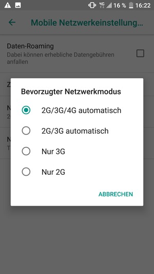 Wählen Sie die gewünschte Option