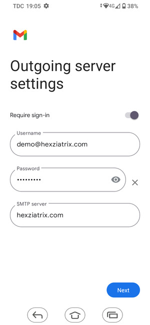 Enter Outgoing server address and select Next