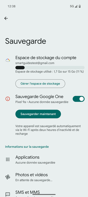 Sélectionnez Espace de stockage du compte