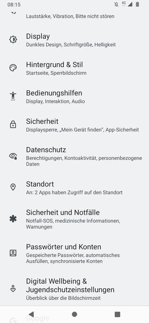 Scrollen Sie und wählen Sie Sicherheit