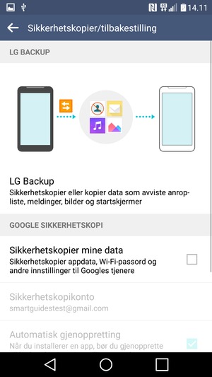 Kryss av i Sikkerhetskopier mine data avkrysningsboksen
