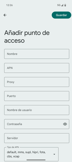 Introduzca la información de MMS