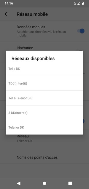 Sélectionnez un opérateur réseau dans la liste