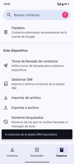 Sus contactos se guardarán en su cuenta de Google y se guardarán en su teléfono la próxima vez que Google sea sincronizado.