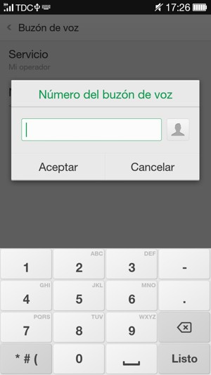 Introduzca el Número del buzón de voz y seleccione Aceptar