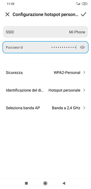 Inserisci una password dell'hotspot Wi-Fi di almeno 8 caratteri e seleziona Salva