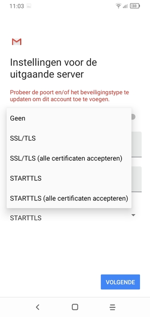 Selecteer Geen en VOLGENDE