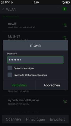 Geben Sie das WLAN-Passwort ein und wählen Sie Verbinden