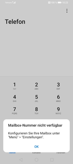 Falls Ihre Voicemail nicht eingerichtet ist, wählen Sie OK