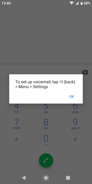 If your voicemail is not set up, select OK