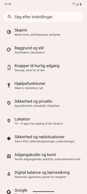 Scroll til og vælg Sikkerhed og privatliv
