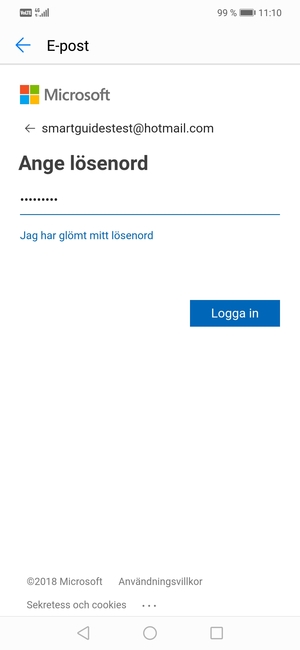 Ange ditt Hotmail lösenord och välj Logga in