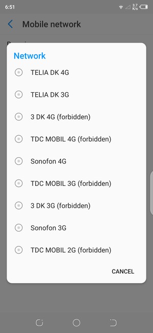 Select a network operator from the list