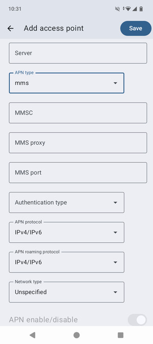 Scroll down and enter MMS information