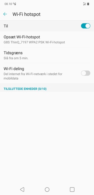 Din telefon er nu sat op til brug som modem