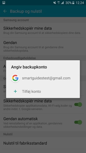 Vælg din sikkerhedskopi-konto