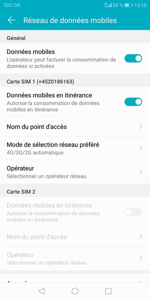 Activer ou désactiver Données mobiles en itinérance