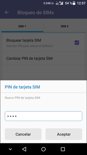 Introduzca su Nuevo PIN de tarjeta SIM y seleccione Aceptar