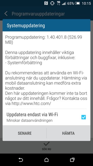 Om din telefon inte är uppdaterad, välj HÄMTA