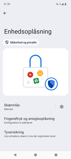 Din telefon er nu sikret med en skærmlås