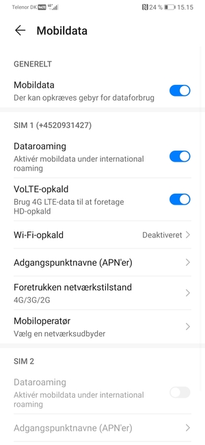 Slå Dataroaming til eller fra