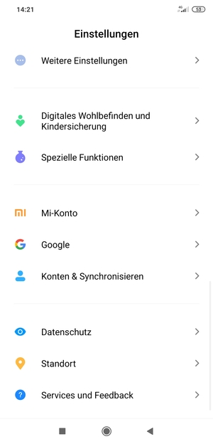Scrollen Sie und wählen Sie Konten & Synchronisieren