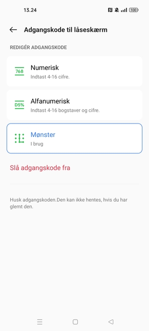 Din telefon er nu sikret med en skærmlås
