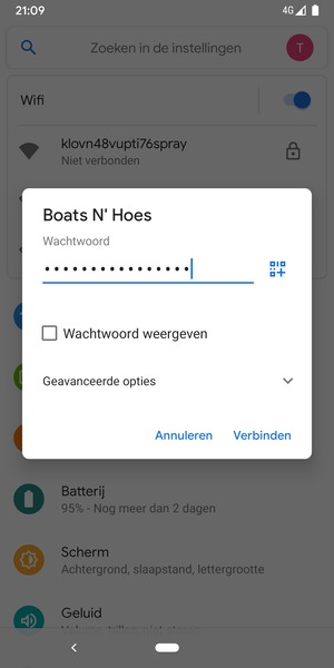 Voer het WiFi-wachtwoord in en selecteer Verbinden