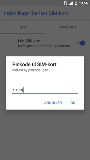 Bekræft din nye pinkode til SIM-kort og vælg OK