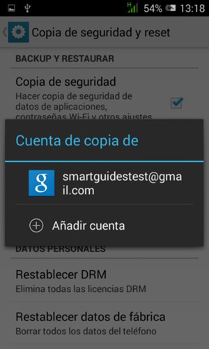 Seleccione su cuenta de copia de seguridad