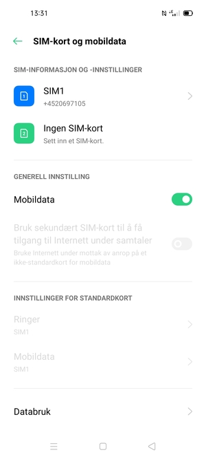 Velg SIM1 eller SIM2