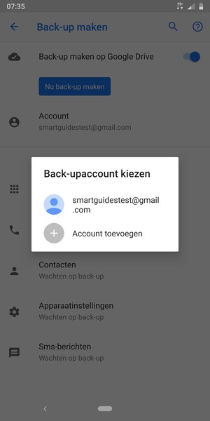 Selecteer uw back-up-account