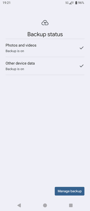 Select Manage backup
