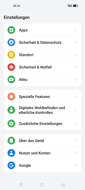 Scrollen Sie und wählen Sie Über das Gerät