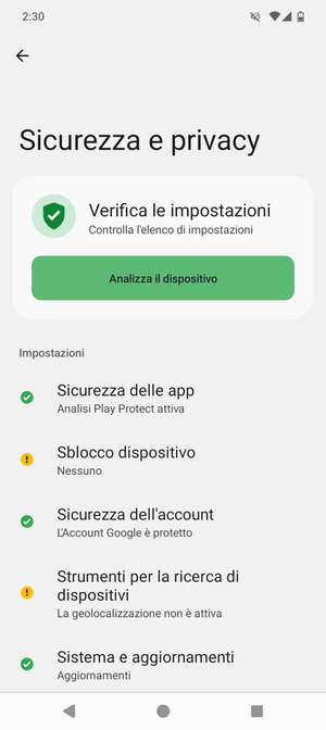 Per attivare il blocco dello schermo, vai al menu Sicurezza e privacy e seleziona Sblocco dispositivo