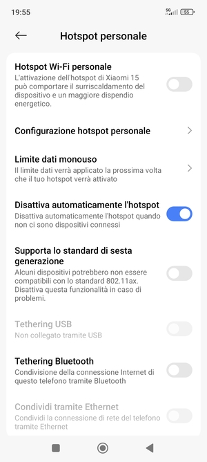 Seleziona Configurazione hotspot personale