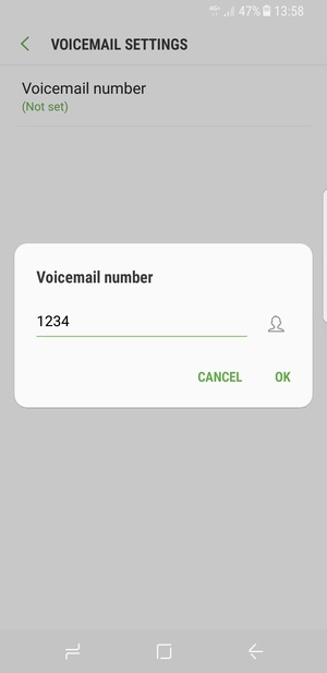 Enter the Voicemail number and select OK