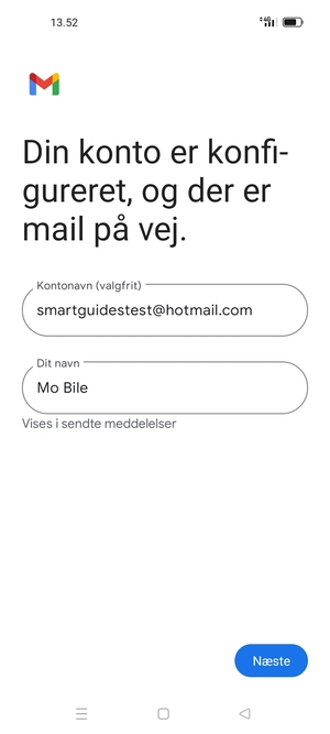 Giv din konto et navn og indtast dit navn. Vælg Næste