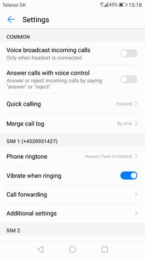 Scroll to SIM 1 or SIM 2 and select Additional settings