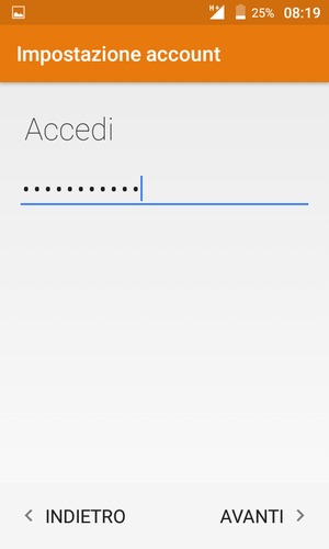 Inserisci la tua password e seleziona AVANTI