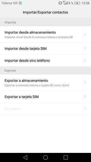 Seleccione Importar desde tarjeta SIM