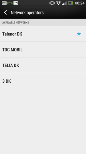 Select a network operator from the list