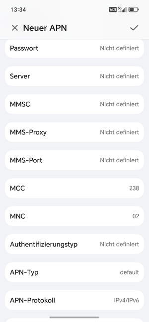 Scrollen Sie nach unten und geben Sie MMS-Informationen ein