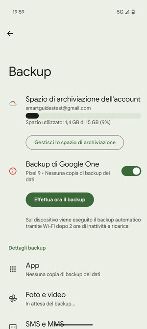 Seleziona Spazio di archivazione dell'account