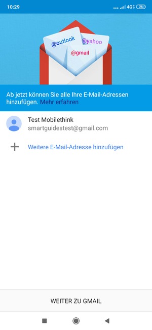 Wählen Sie WEITER ZU GMAIL