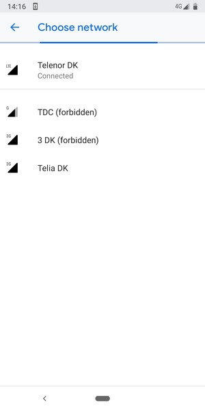 Select a network operator from the list