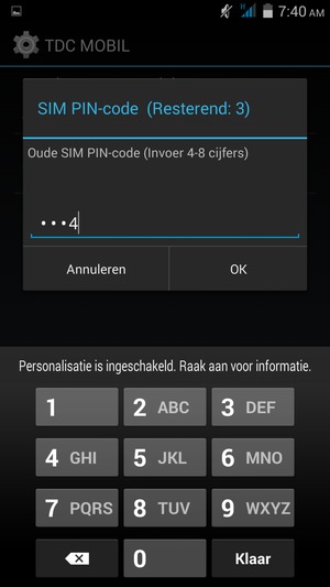 Voer uw Oude SIM PIN-code in en selecteer OK