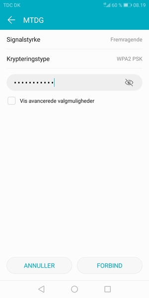 Indtast Wi-Fi adgangskoden og vælg FORBIND