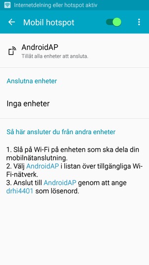 Din telefon har nu ställts in för att kunna användas som ett modem