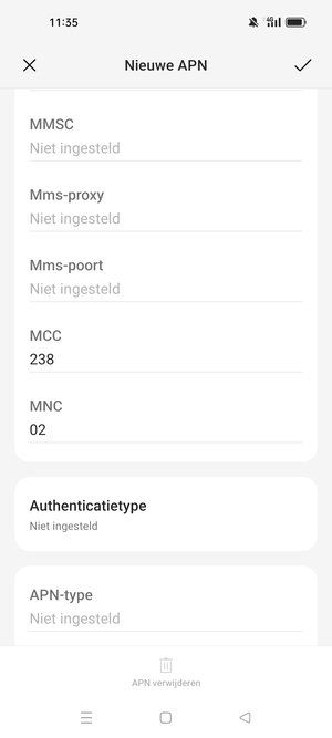 Scroll naar beneden en voer internetgegevens in